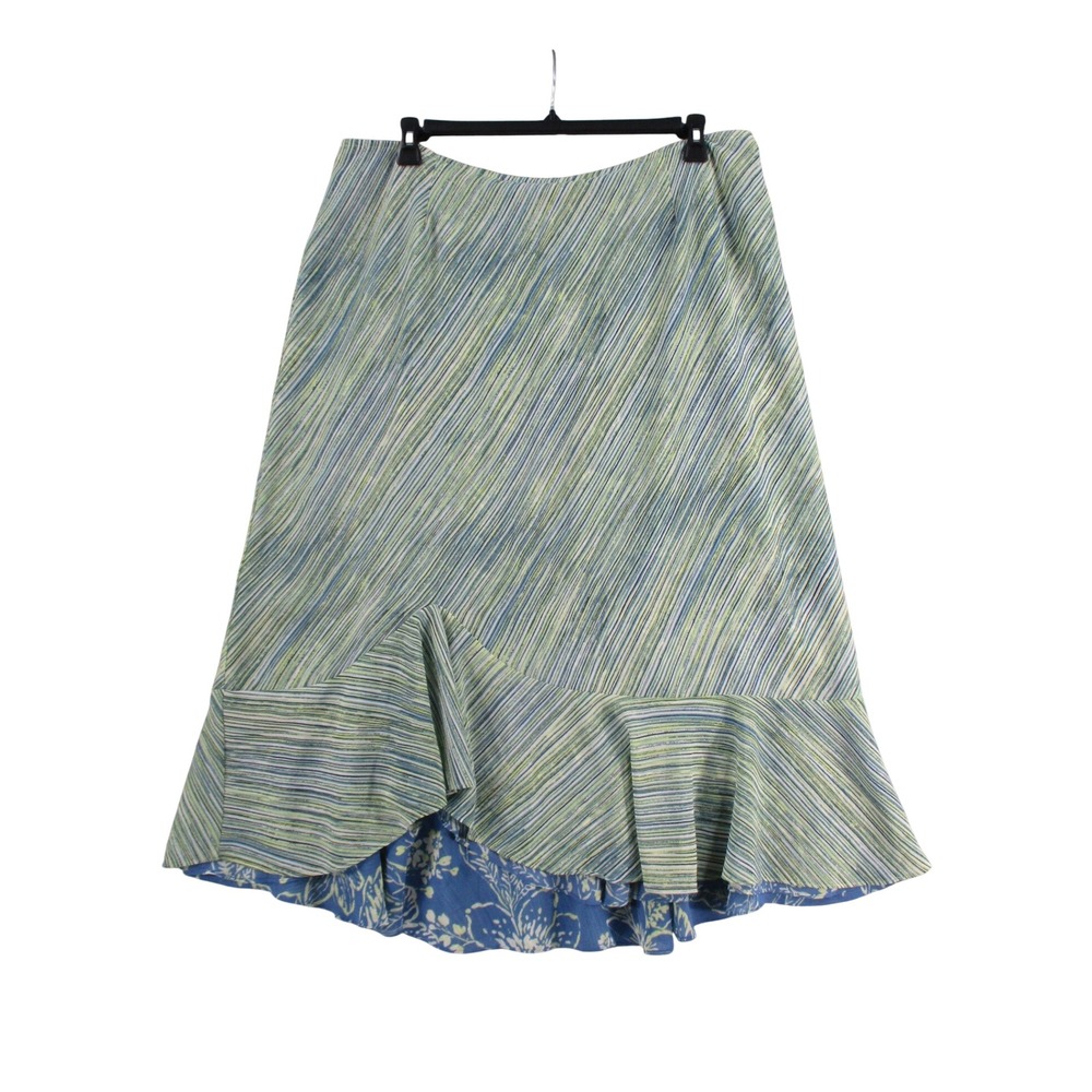 Emma James Woman Reversible Midi Skirt 18W Green Blue Striped Floral Ruffle Hem